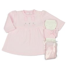 M15954: Baby Girls Quilted Dress, Tights & Headband Outfit (0-9 Months)